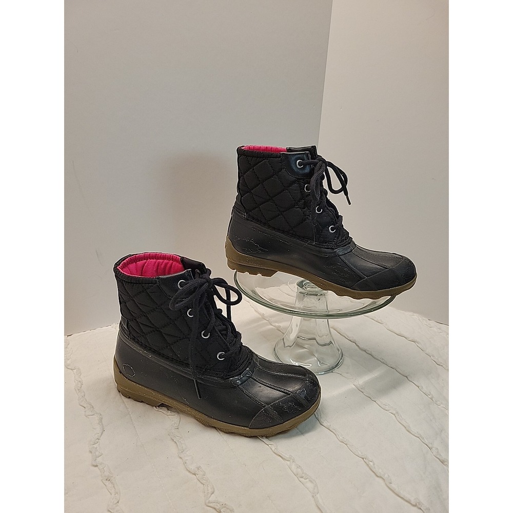 Sperry Boots Kids Size 3M Girls Port Lace Up Duck Boots Bootie Black